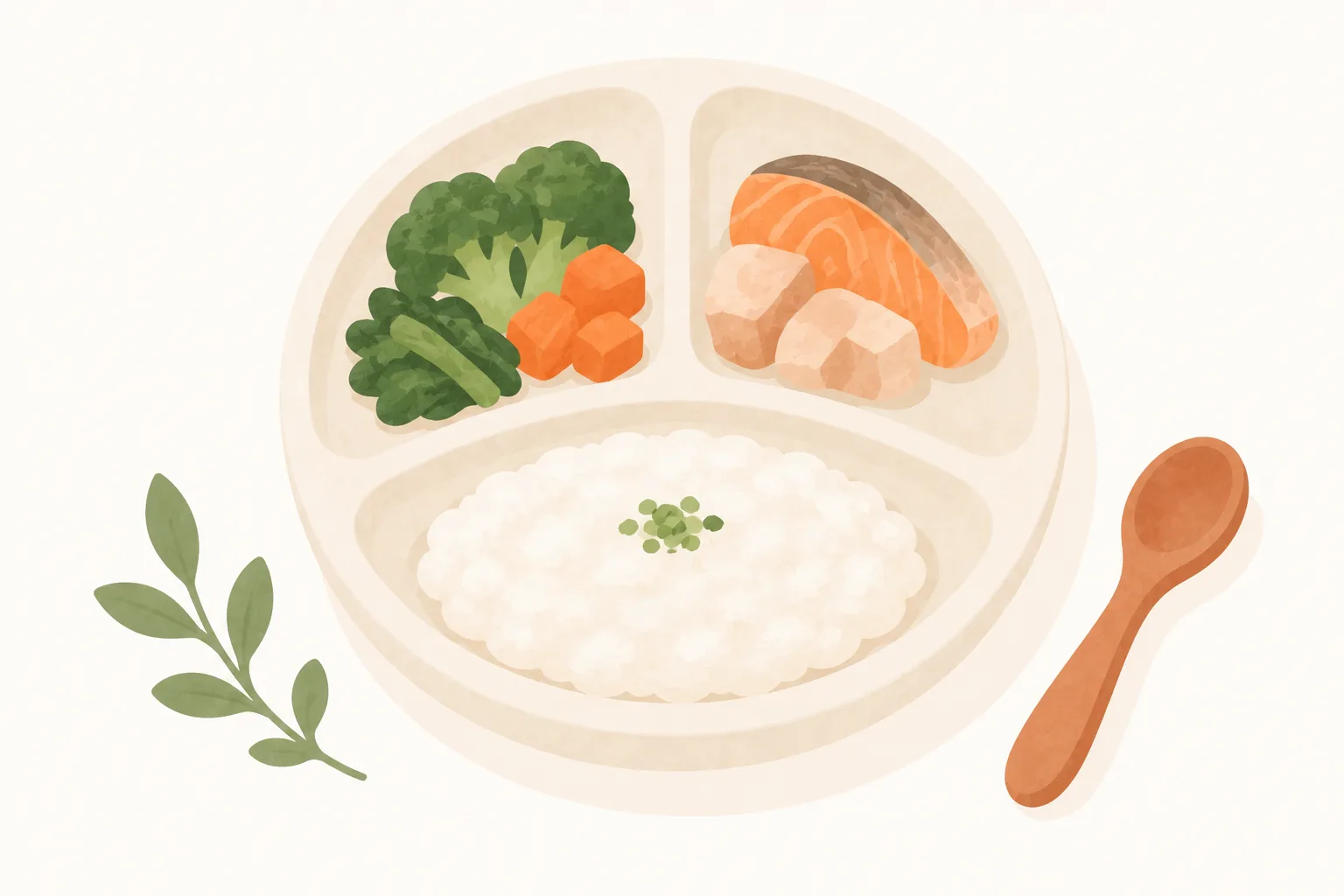 主食・主菜・副菜に仕切られたワンプレートのイラスト